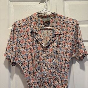 Vintage Carol Anderson Pink & Blue Floral Short Sleeve Midi Length Dress -Size 6